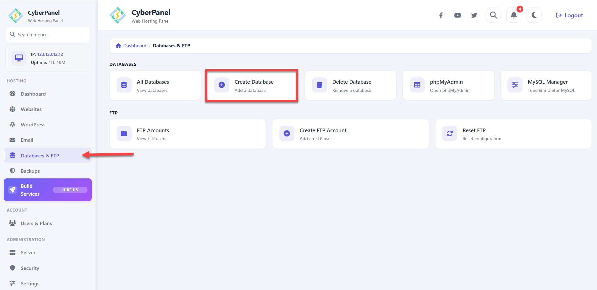 BH AM - Cyberpanel Database and FTP 